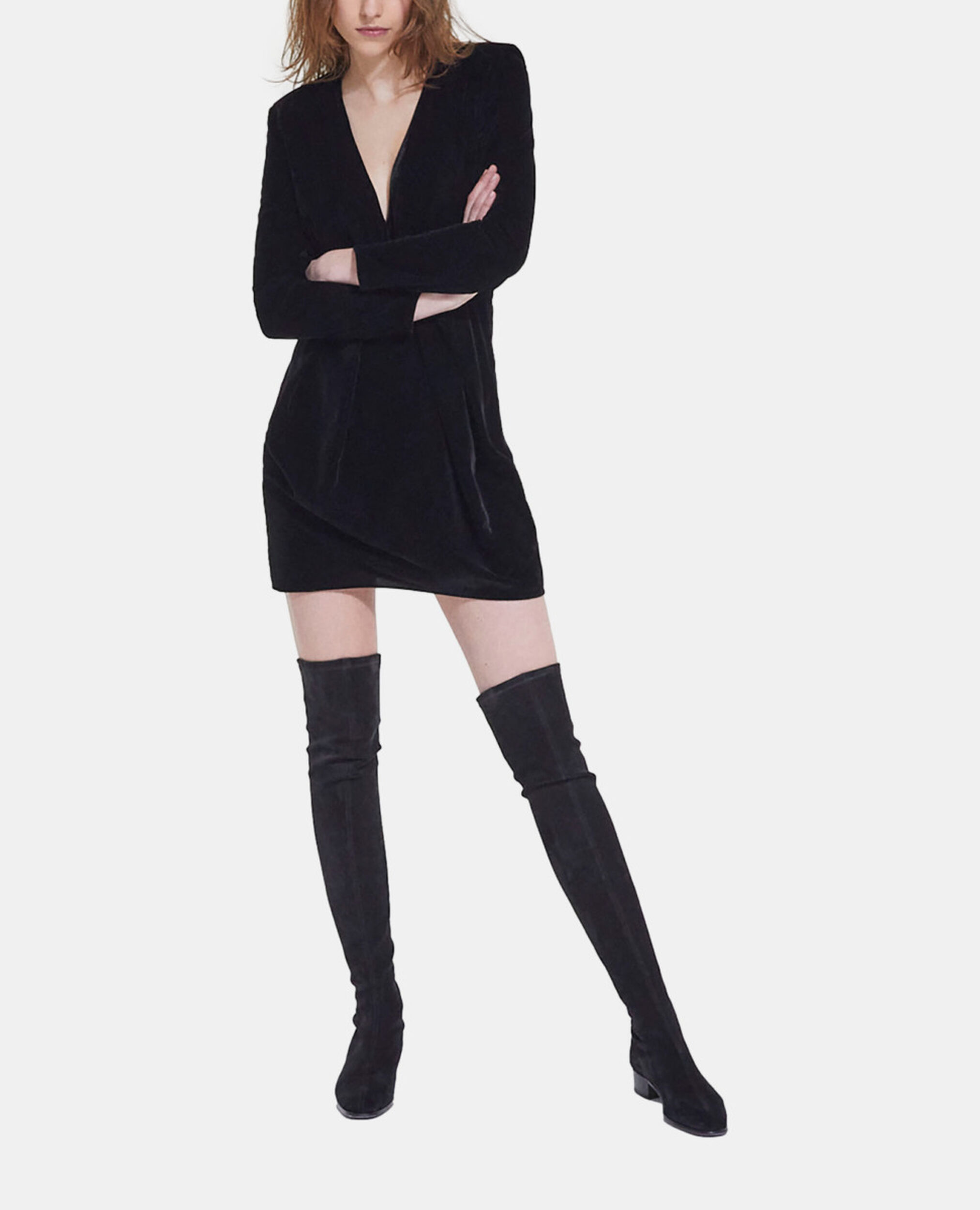 Short black velvet dress, BLACK, hi-res image number null