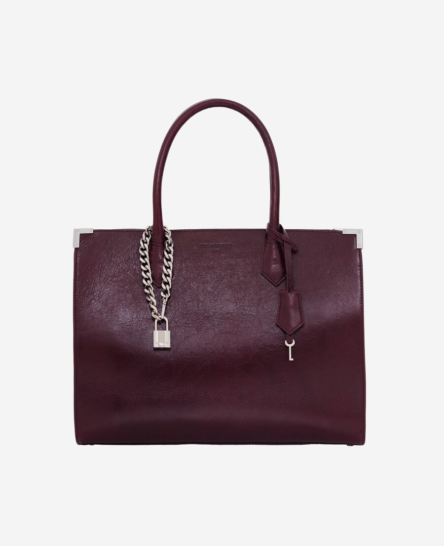 The Kooples WOMEN BORDEAUX ming l tote bag in burgundy cracked leather