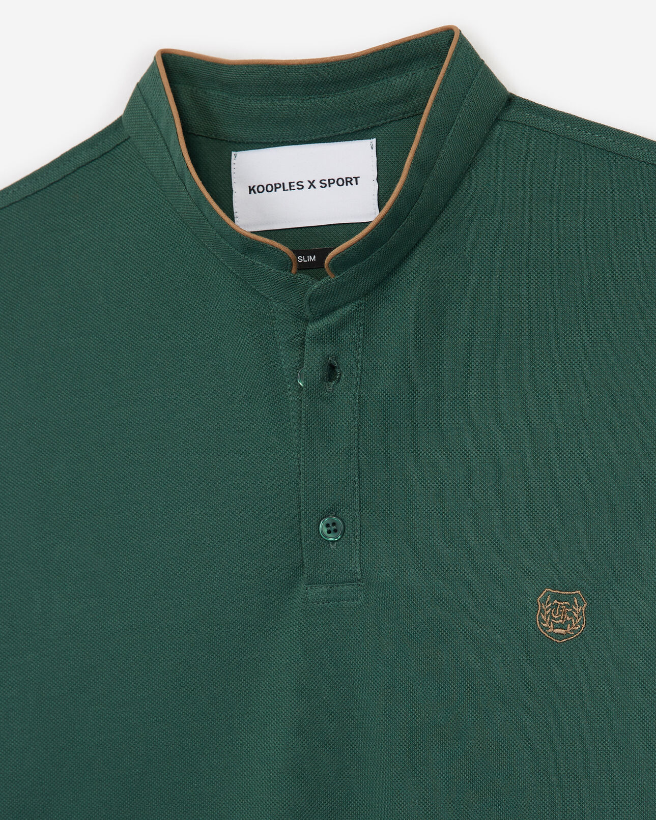 The Kooples MEN KORRIGAN GREEN / CAMEL green cotton polo with high neck - camel trim