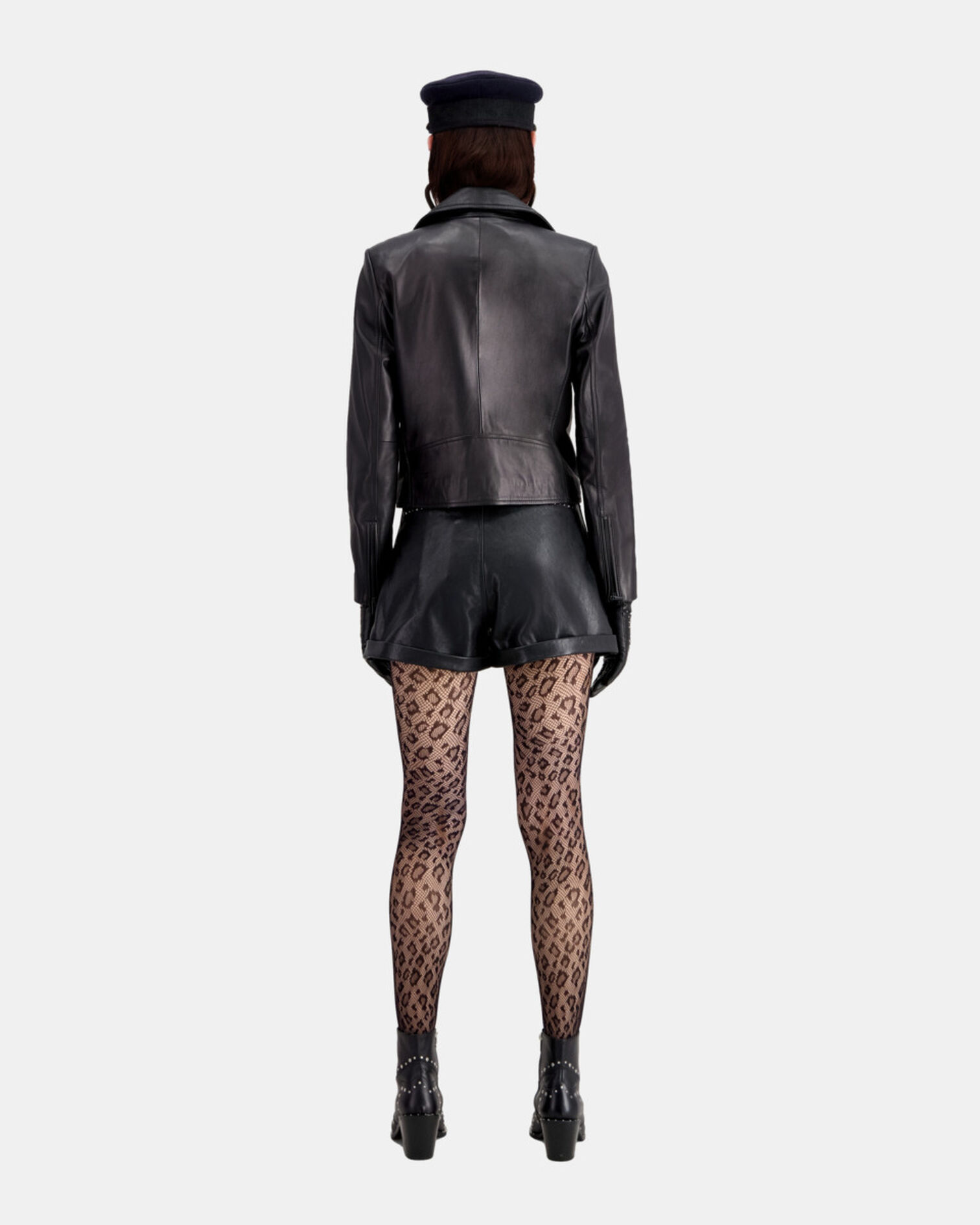 Blouson en cuir noir, BLACK, hi-res image number null