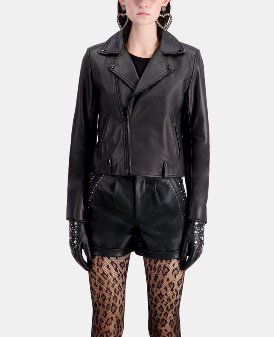 The Kooples FEMME BLACK gants femme en cuir noir avec &eacute;toiles