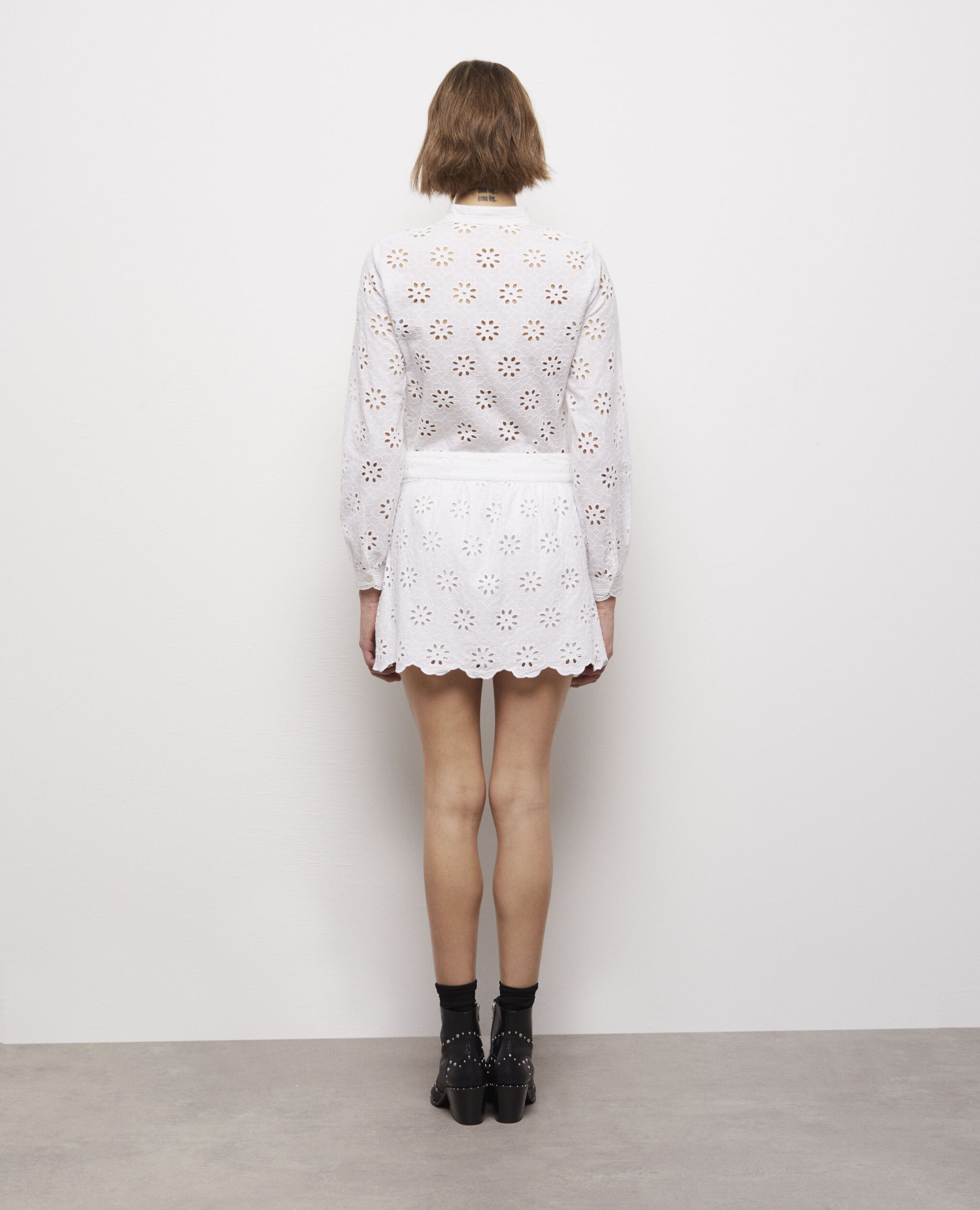 Jupe courte blanche en broderie Anglaise, WHITE, hi-res image number null