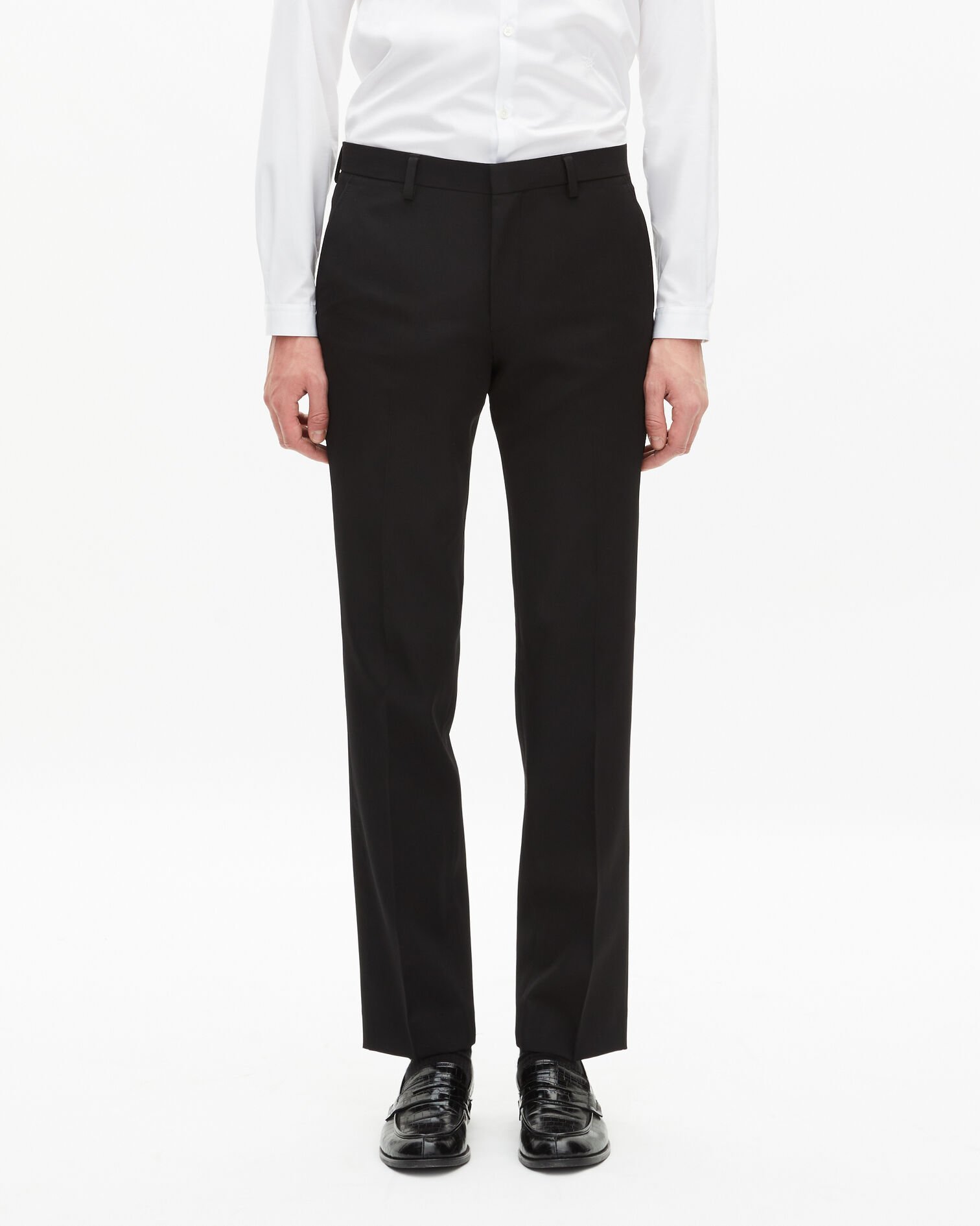 Black straight satin detail tuxedo pants, BLACK, hi-res image number null