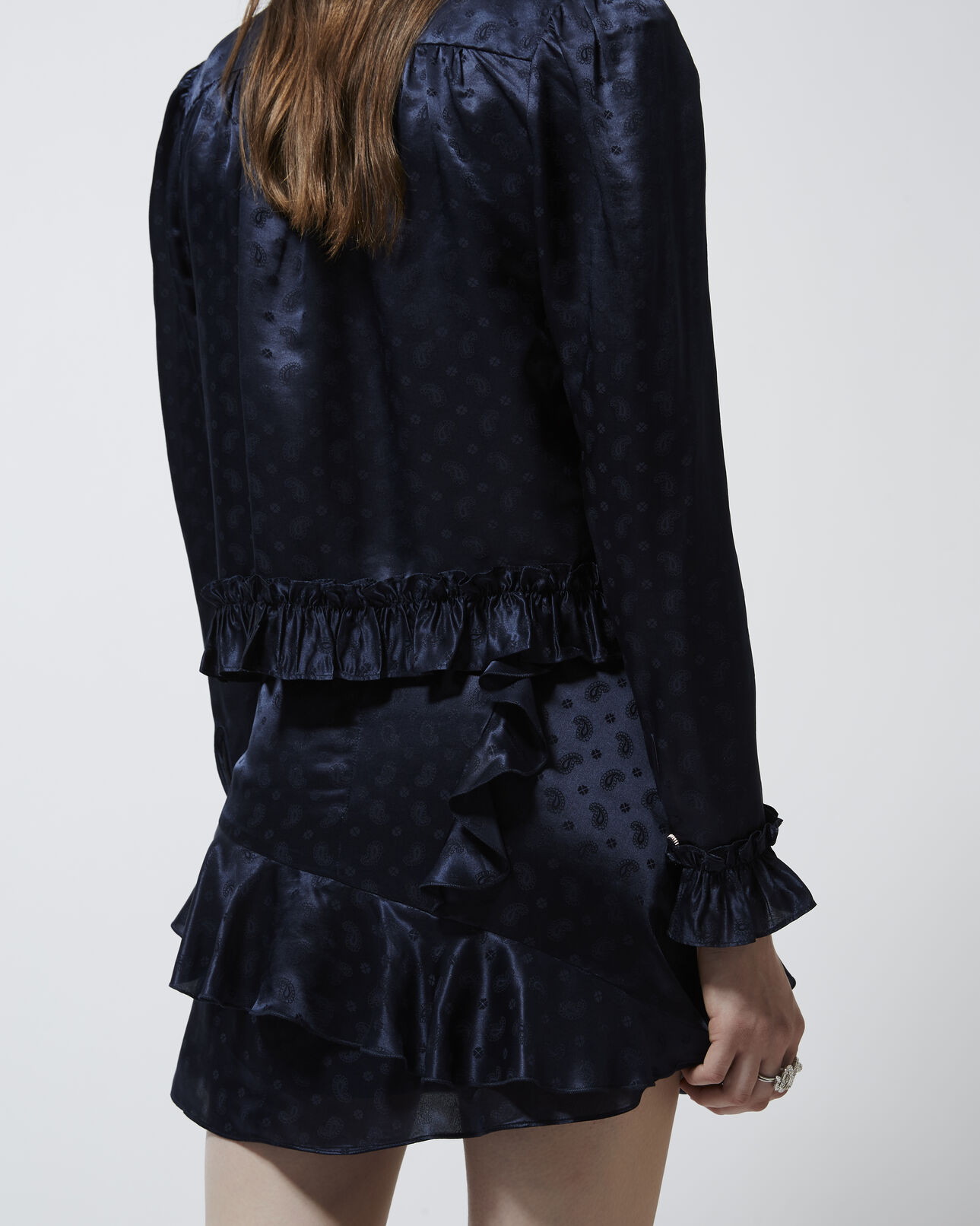 The Kooples FEMME NAVY chemise volants jacquard bleu marine