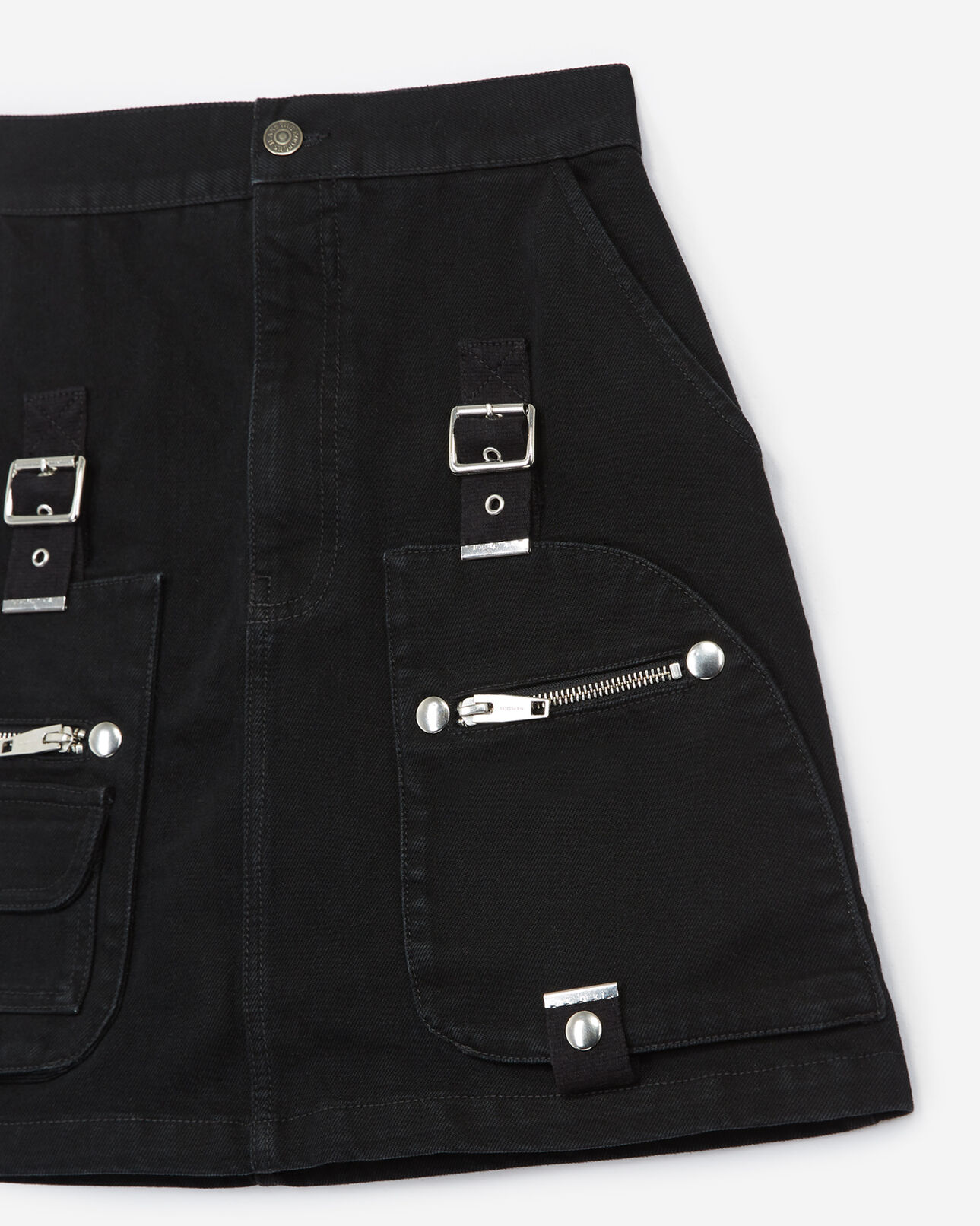 The Kooples FEMME BLACK WASHED jupe courte taille haute jean noir