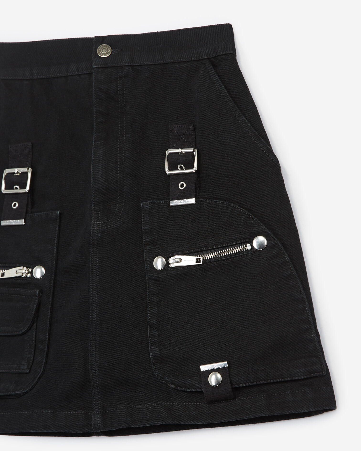 Jupe courte taille haute jean noir, BLACK WASHED, hi-res image number null