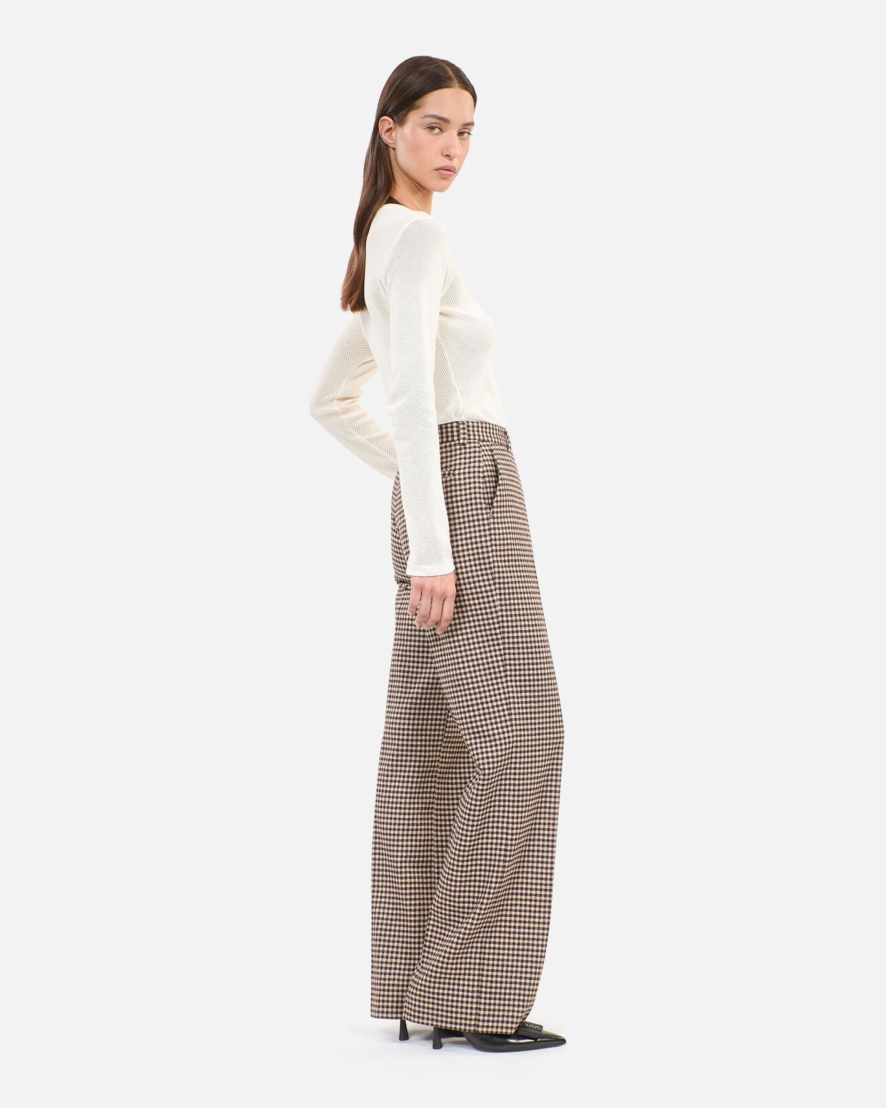 The Kooples FEMME ECRU BLACK pantalon tailleur ample à carreaux vichy