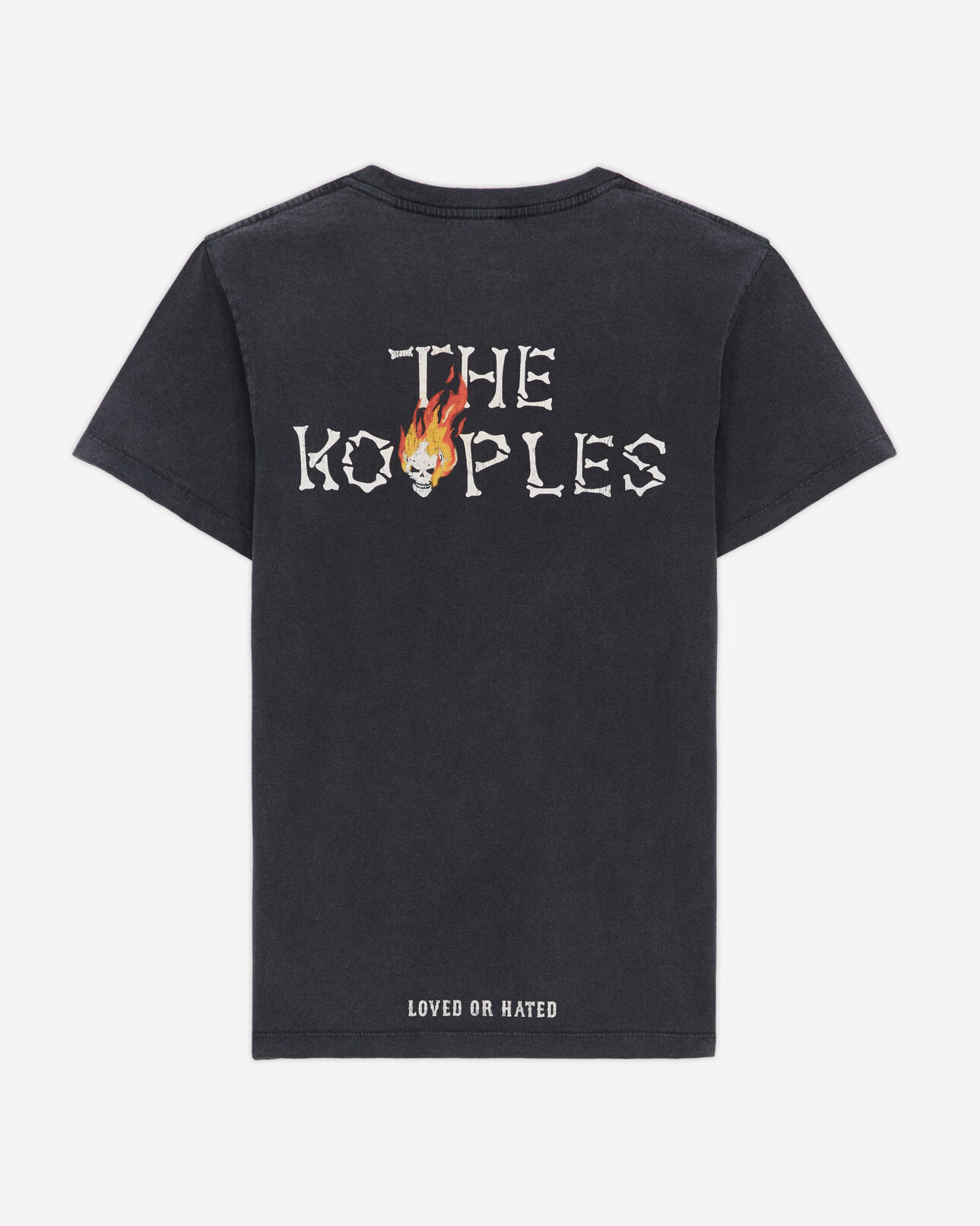 The Kooples WOMEN BLACK WASHED women's black t-shirt with skull on fire print