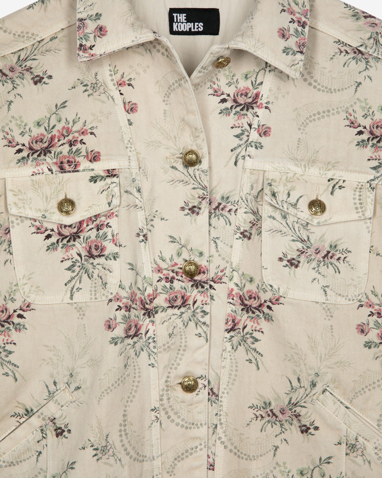The Kooples FEMME BEIGE TAUPE veste imprimé fleuri en denim beige