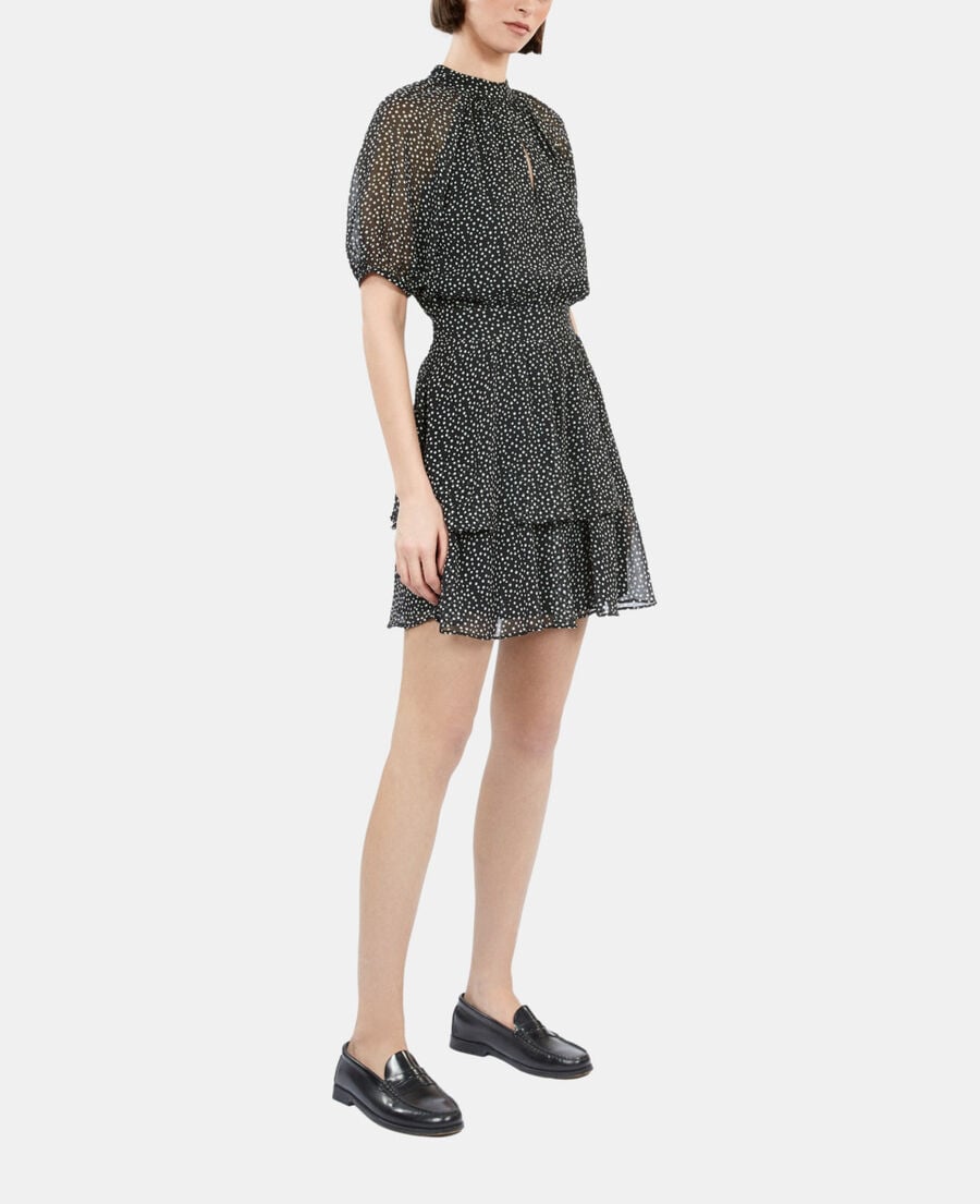 The Kooples FEMME BLACK WHITE robe courte à pois noire