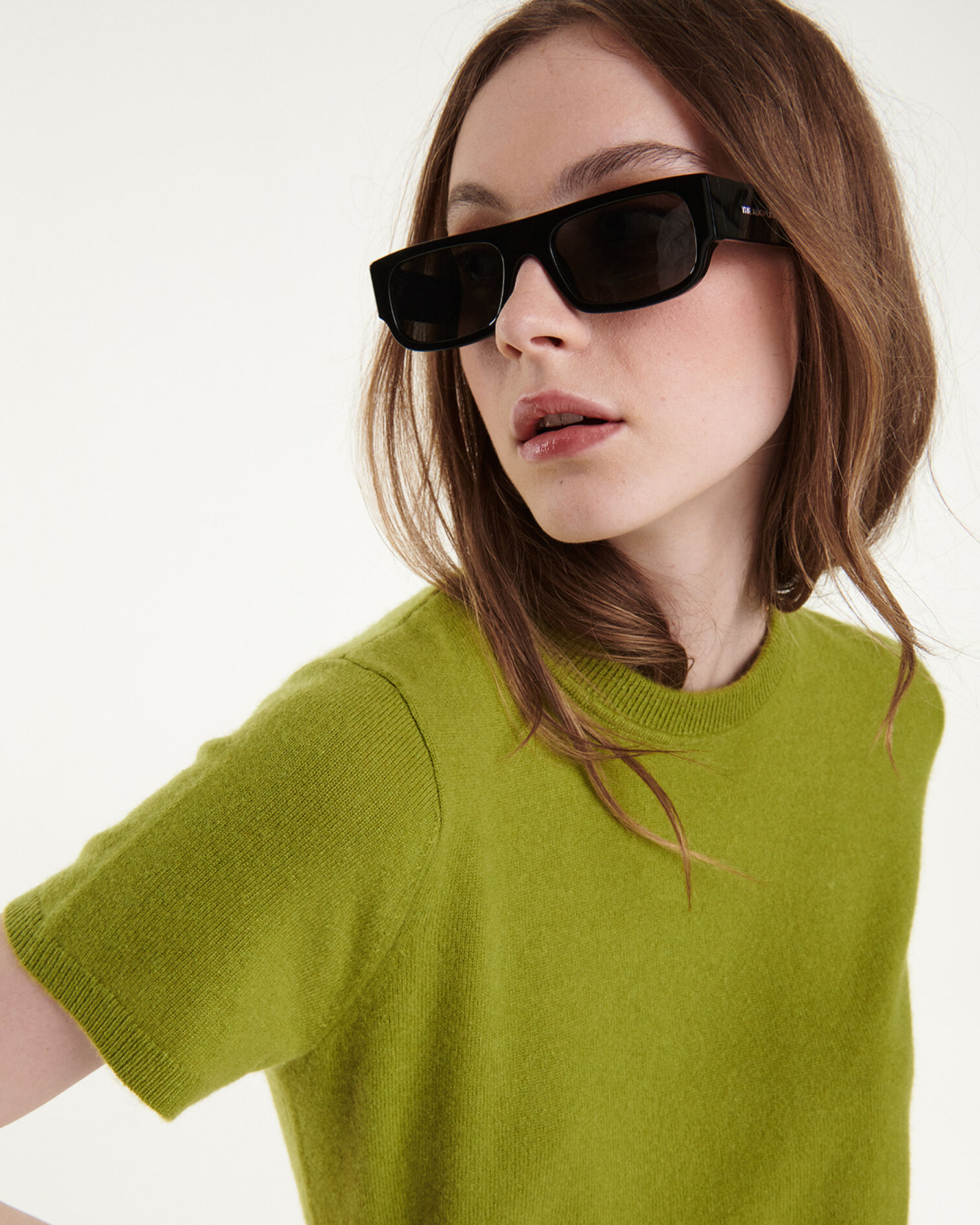 Fitted green crew neck cashmere sweater, GREEN, hi-res image number null