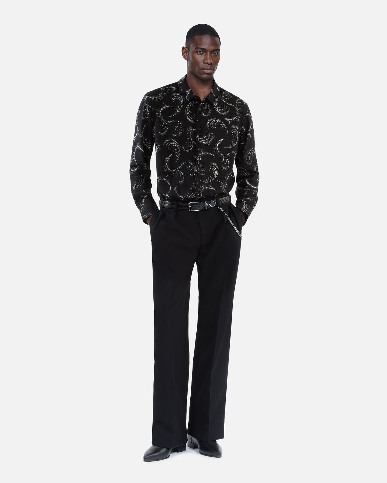 The Kooples HOMME BLACK WHITE chemise imprimé plumes