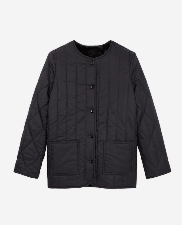 black reversible faux fur jacket