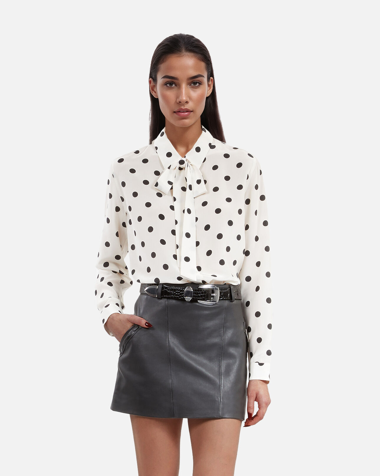 The Kooples FEMME BLACK STONE jupe courte en cuir noir