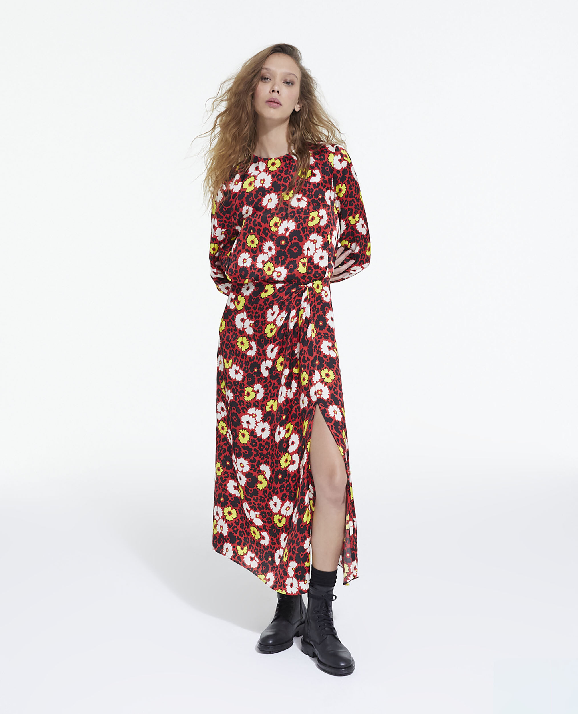 Langes Kleid mit Blumenprint, RED / YELLOW, hi-res image number null
