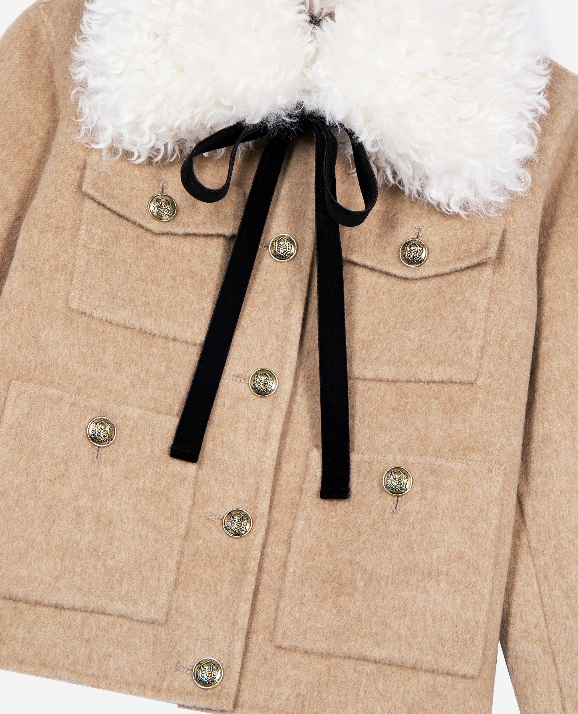 Chaqueta beige con cuello de sherpa, BEIGE LINEN, hi-res image number null