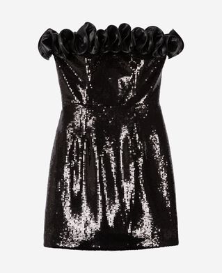 The Kooples FEMME BLACK robe bustier courte sequins avec détail effet cuir noire