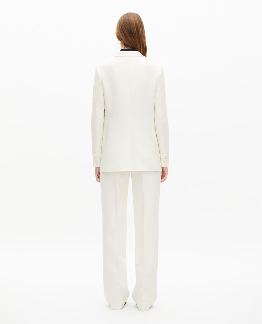 The Kooples F ECRU off-white straight-cut crepe suit jacket