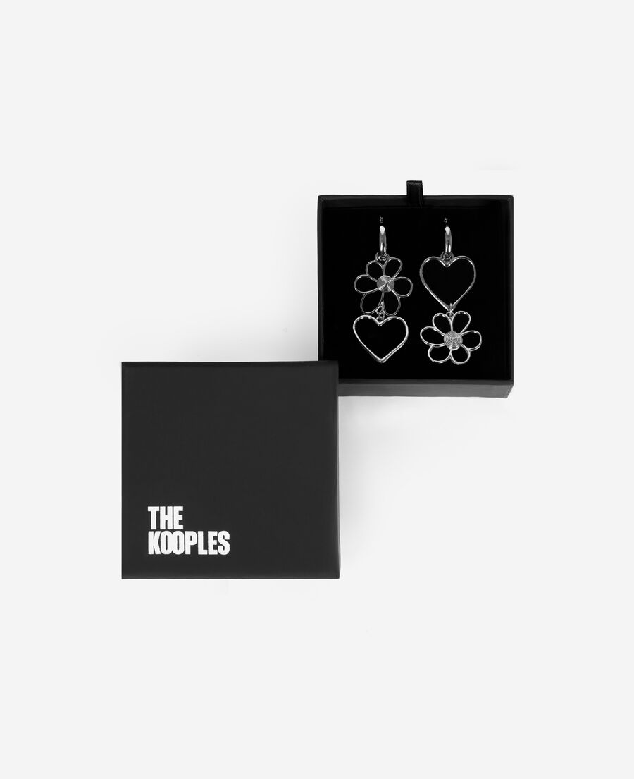The Kooples F SILVER silver heart and flower earrings