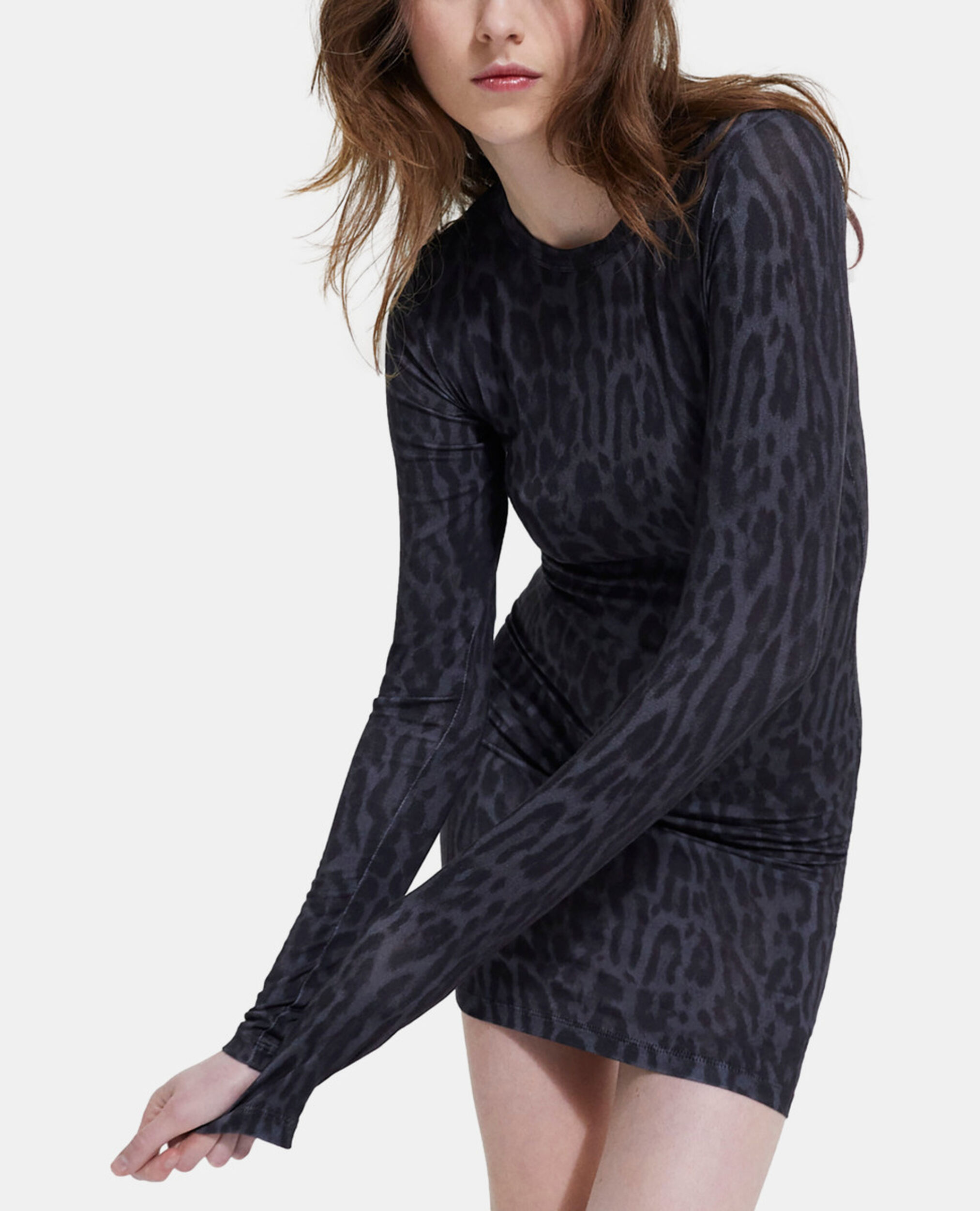 Short dress with leopard print, BLACK, hi-res image number null