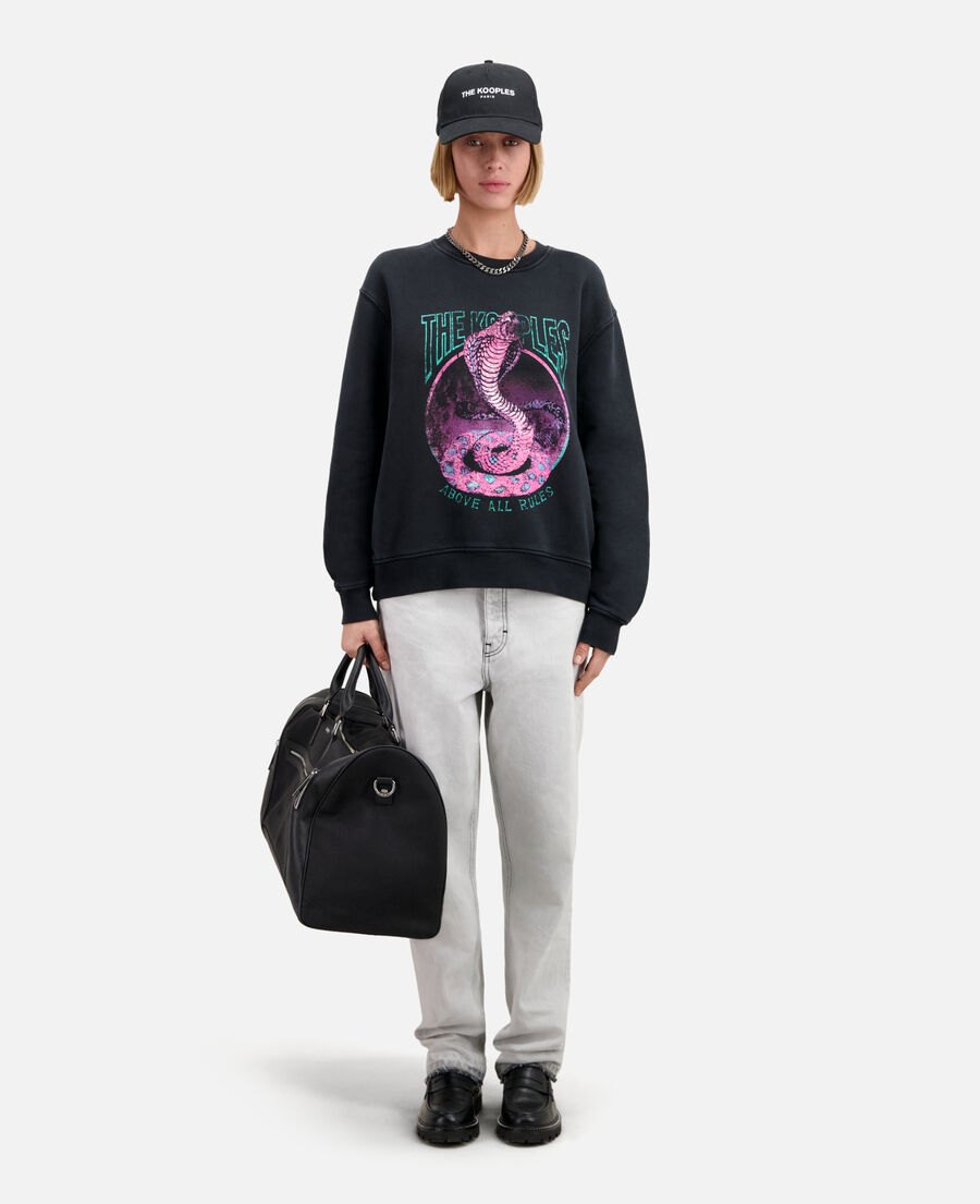 sweatshirt femme noir avec sérigraphie cobra