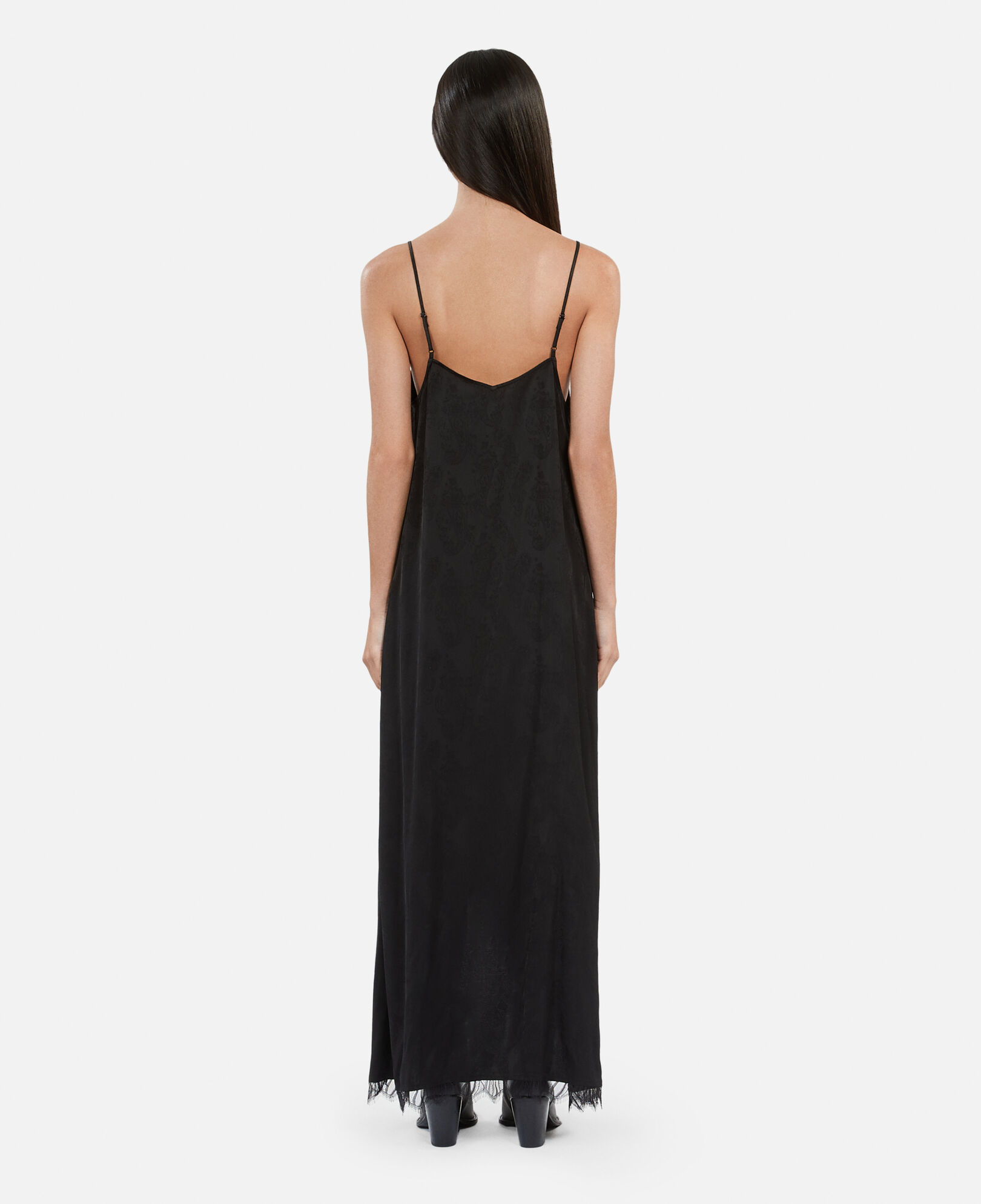 The Kooples WOMEN BLACK long black floral jacquard slip dress