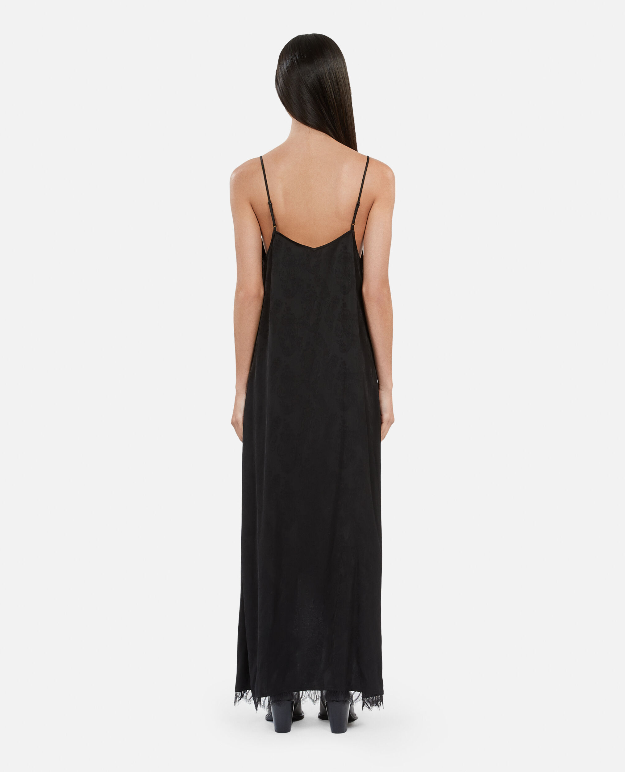Long black floral jacquard slip dress, BLACK, hi-res image number null