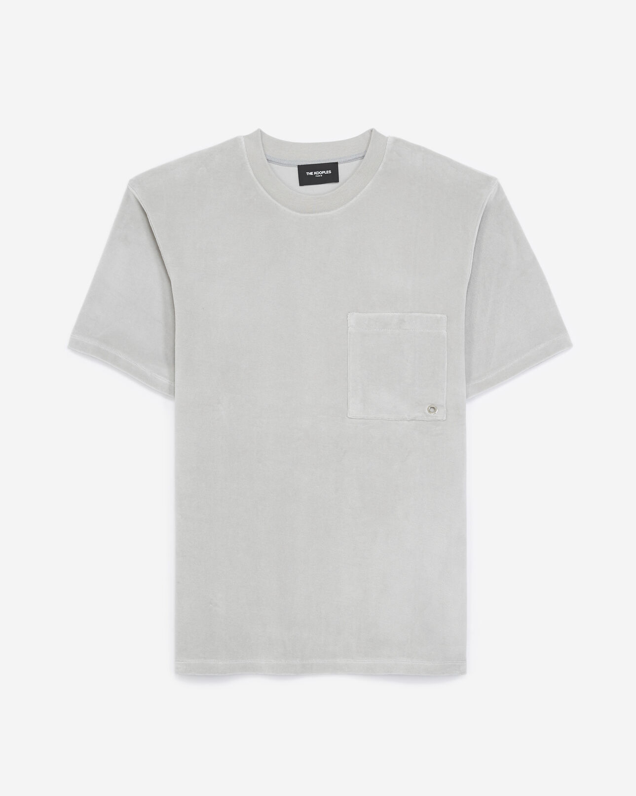 The Kooples MEN LIGHT GREY gray velvet t-shirt with breast pocket