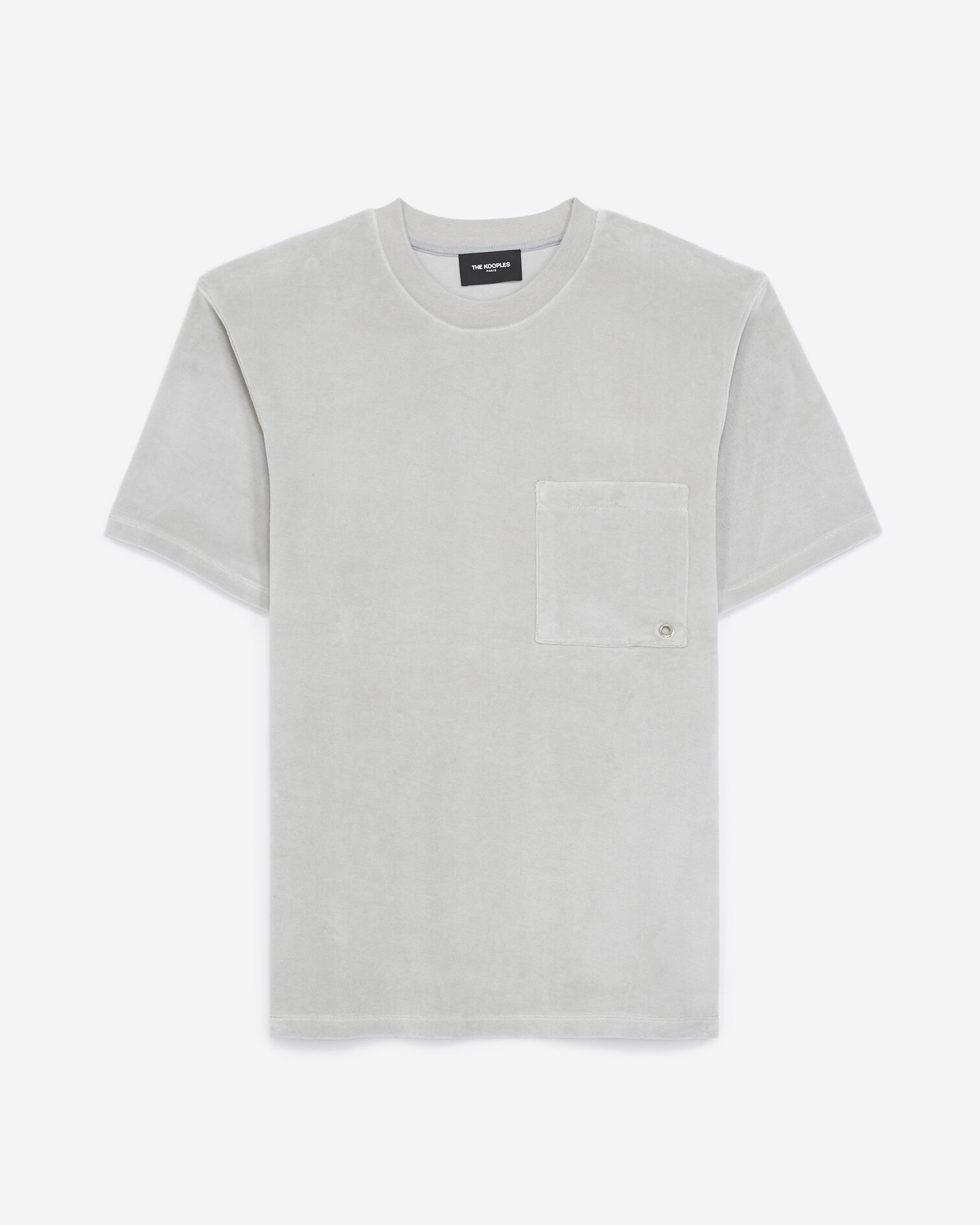Gray velvet T-shirt with breast pocket, LIGHT GREY, hi-res image number null