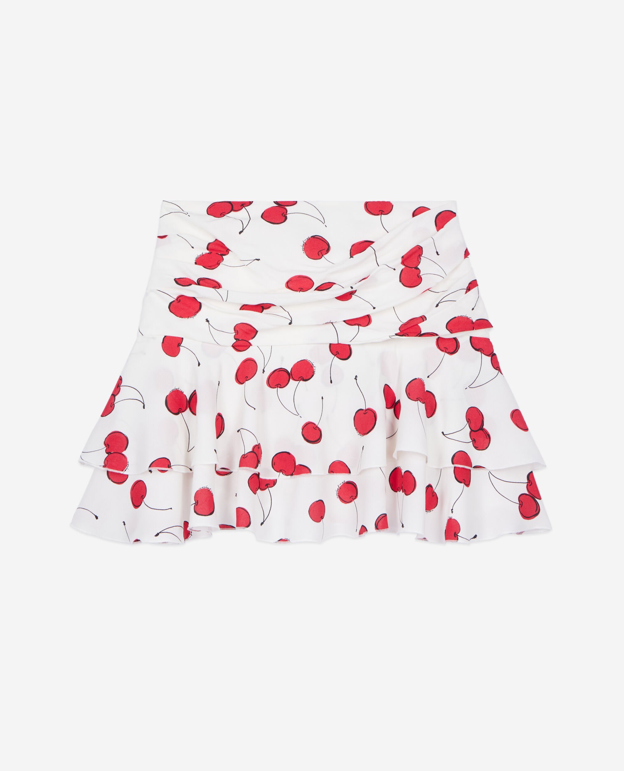 Short cherry printed draped skirt, ECRU RED, hi-res image number null