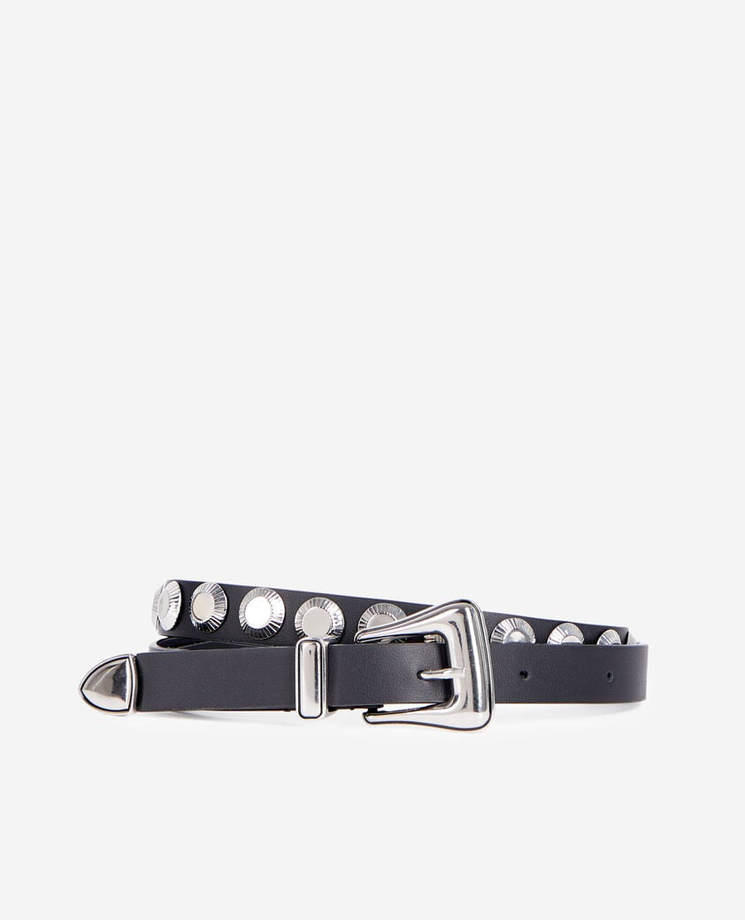 The Kooples WOMEN BLACK thin black leather belt with studs