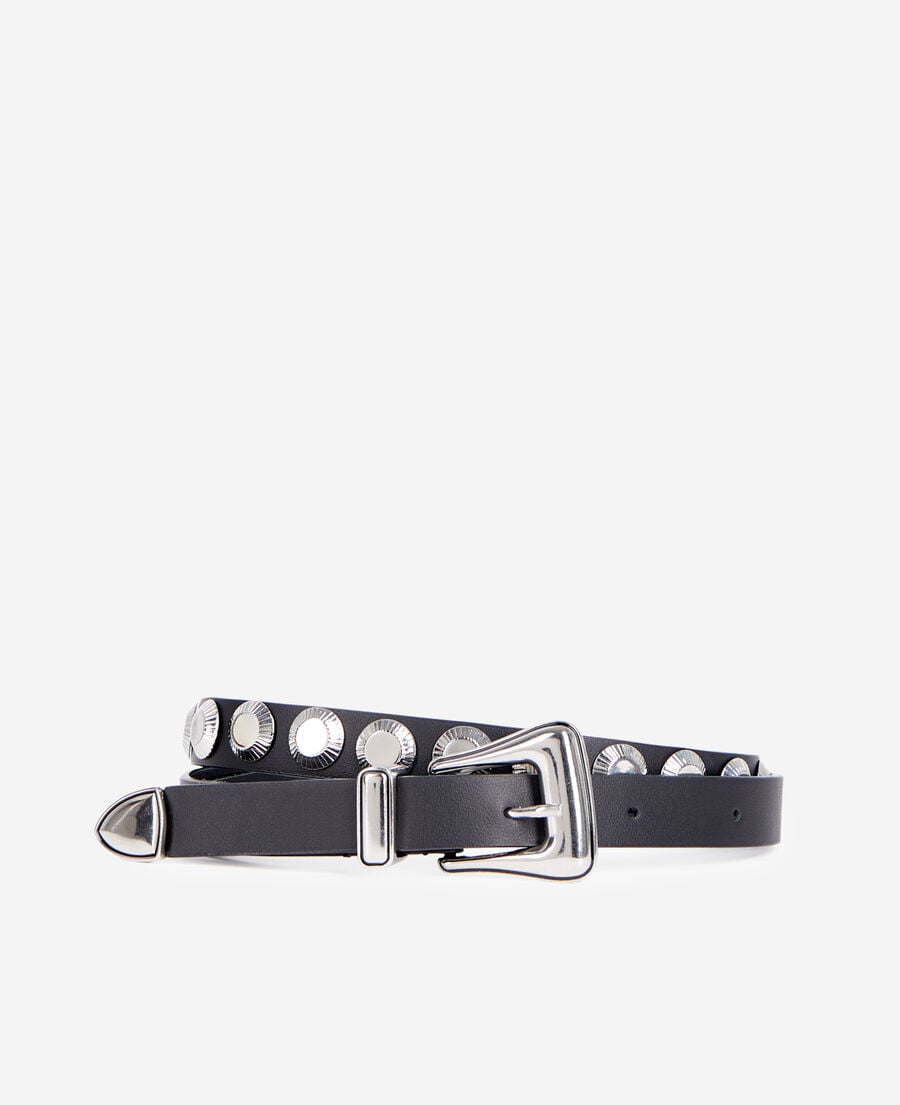 The Kooples FEMME BLACK ceinture fine en cuir noir avec rivets