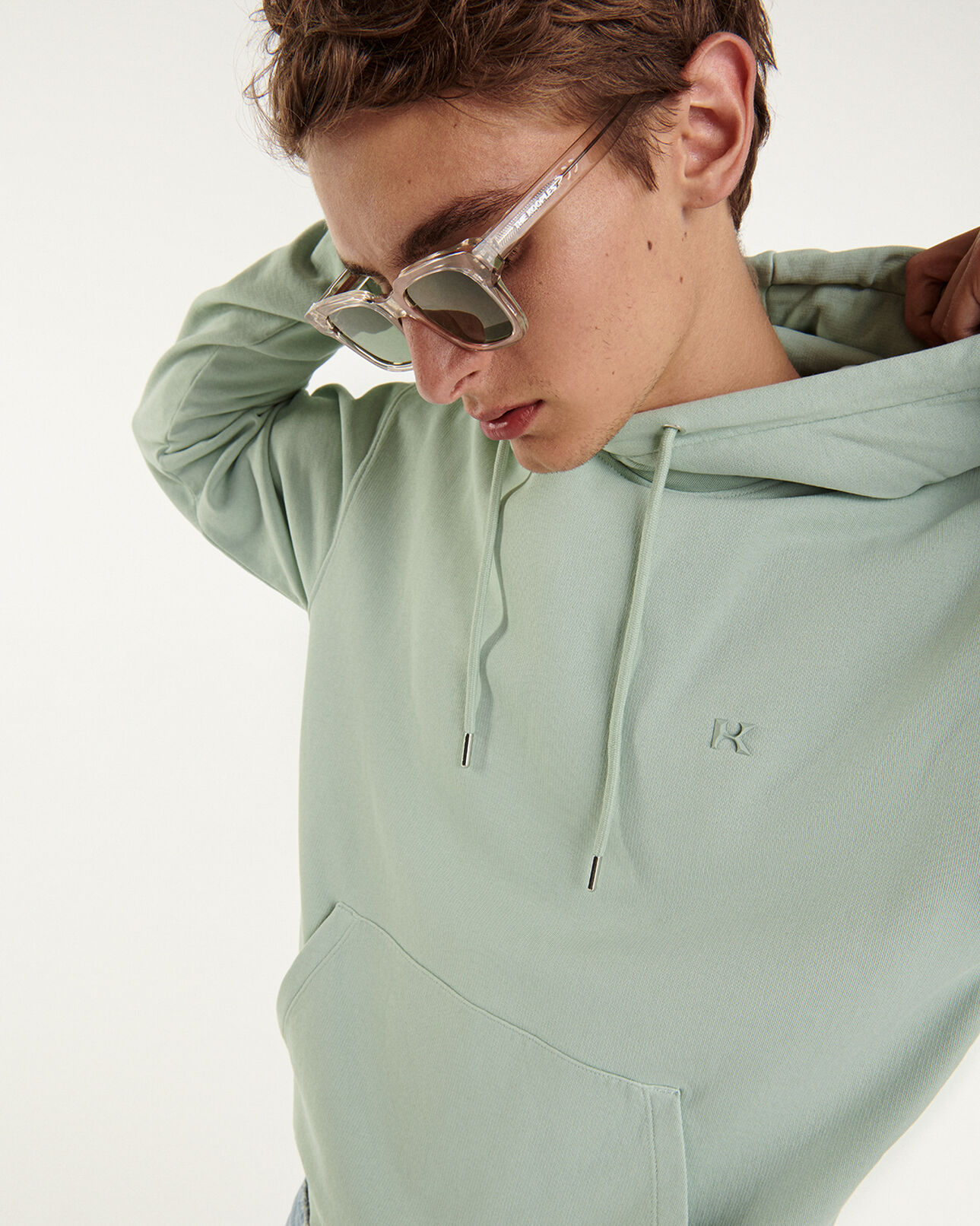 The Kooples HOMME FROSTY GREEN sweat capuche vert menthe à logo gomme