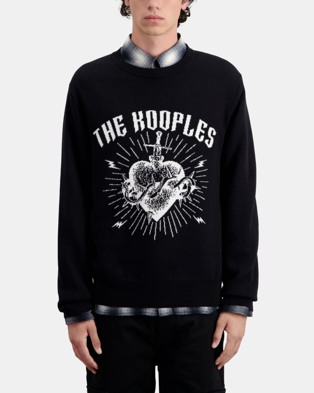 The Kooples HERREN BLACK / WHITE schwarzer pullover mit motiv und sternen