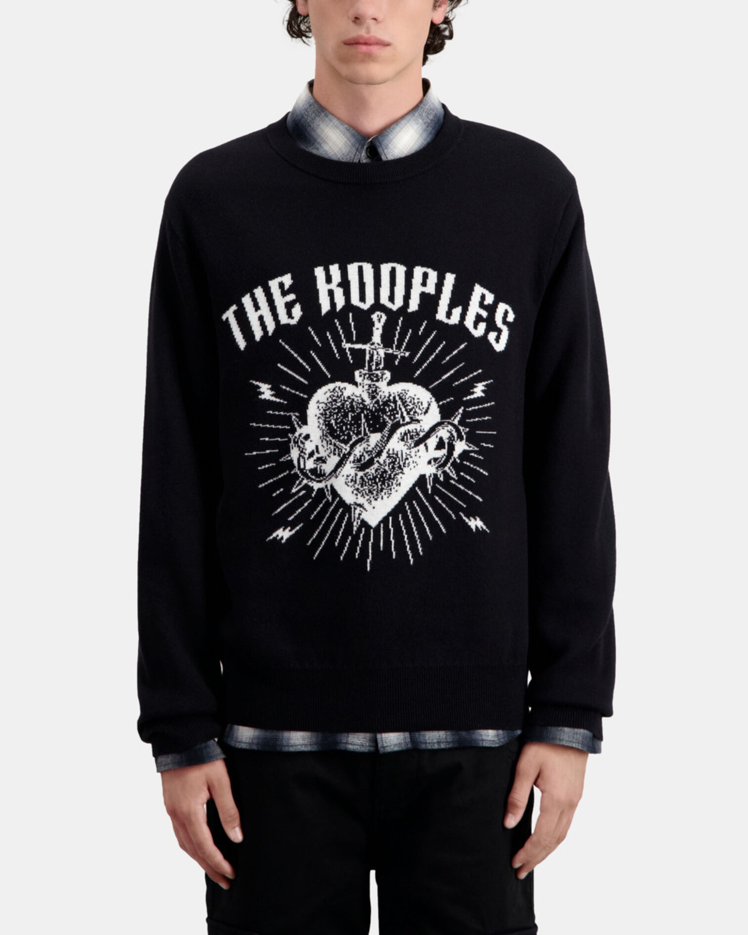 Schwarzer Pullover mit Motiv und Sternen, BLACK / WHITE, hi-res image number null