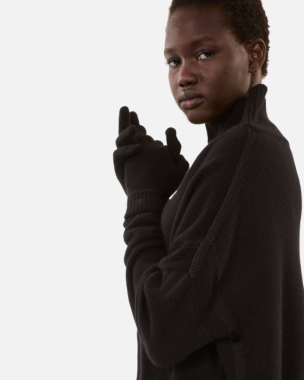 The Kooples MIXED BLACK black cashmere gloves