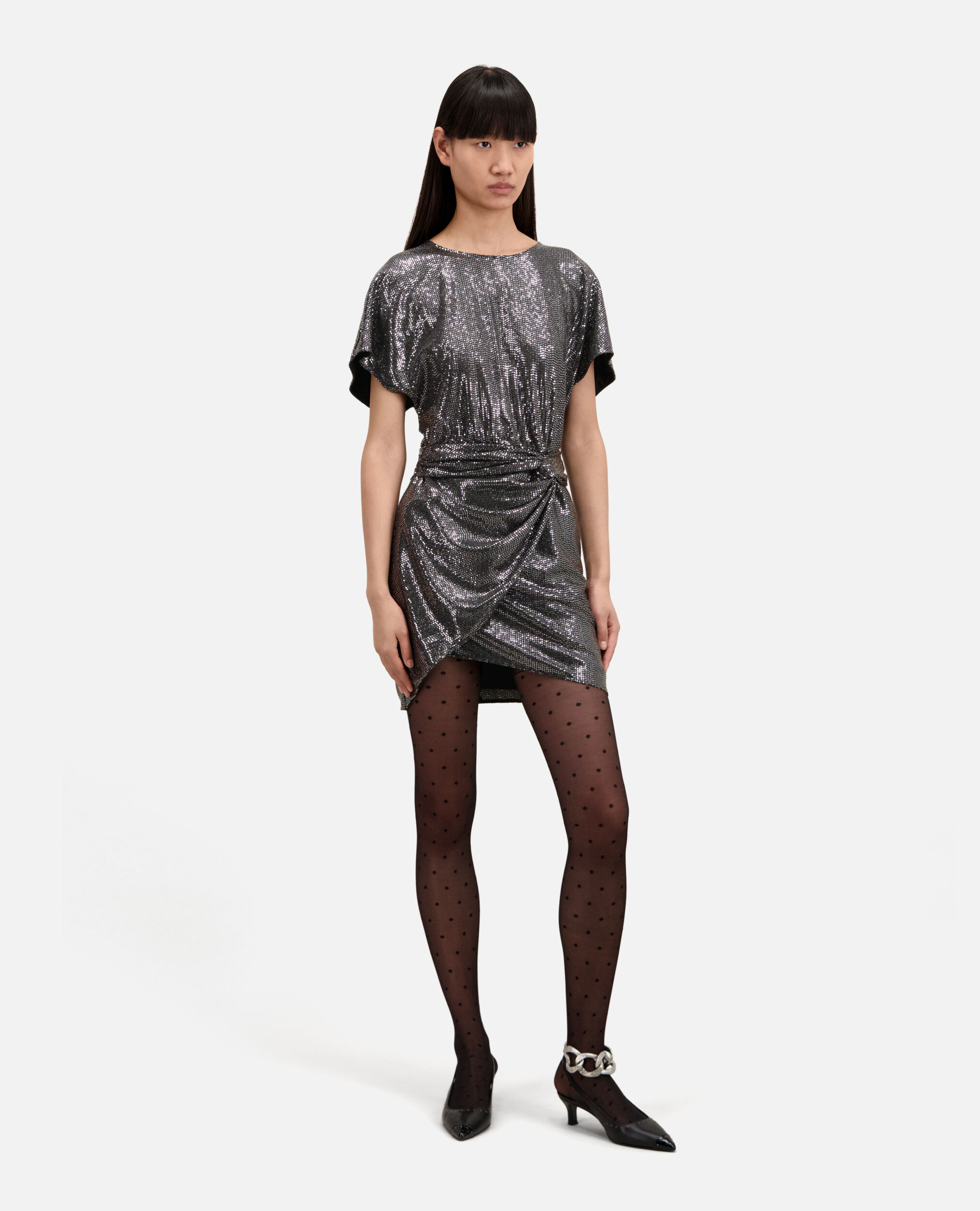 Short metallic dress, SILVER, hi-res image number null