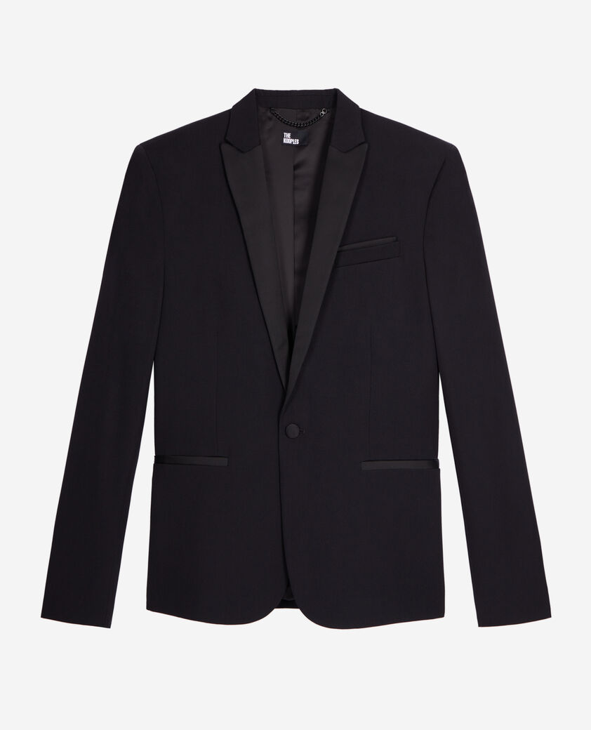 The Kooples MEN BLACK tuxedo jacket with satin details, black slim fit