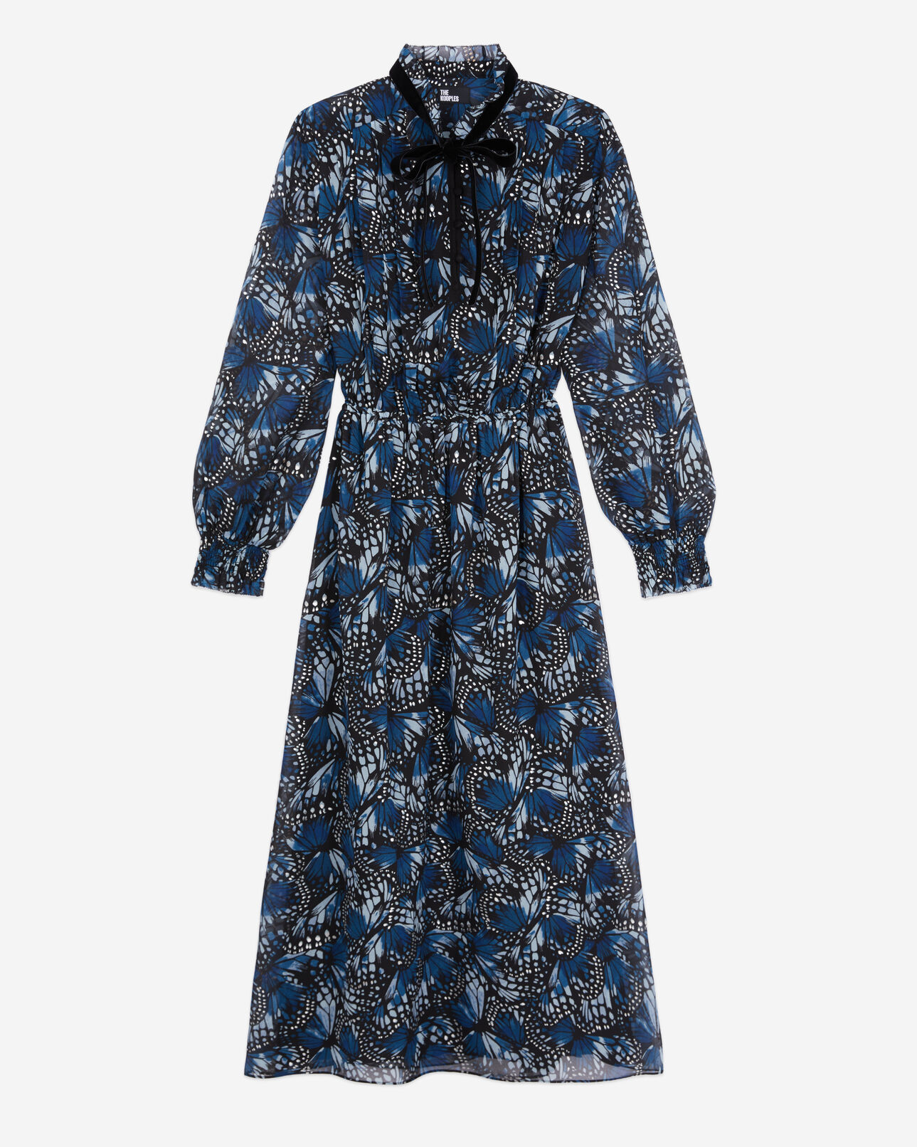 The Kooples WOMEN BLUE long printed dress with pleating