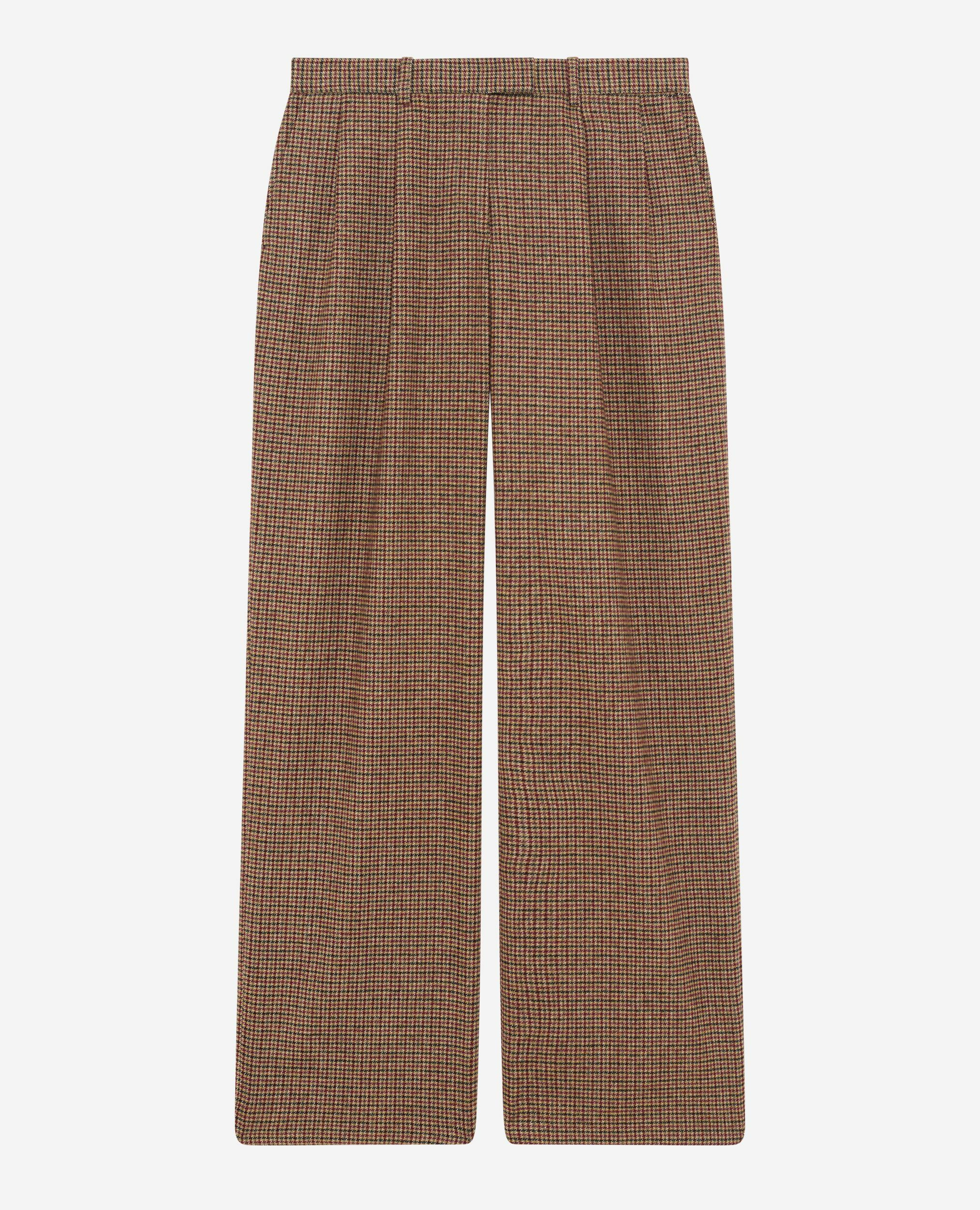Camel houndstooth wide-leg tailored pants, CAMEL MELANGE / BURGUNDY, hi-res image number null