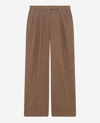 The Kooples WOMEN CAMEL MELANGE / BURGUNDY camel houndstooth wide-leg tailored pants