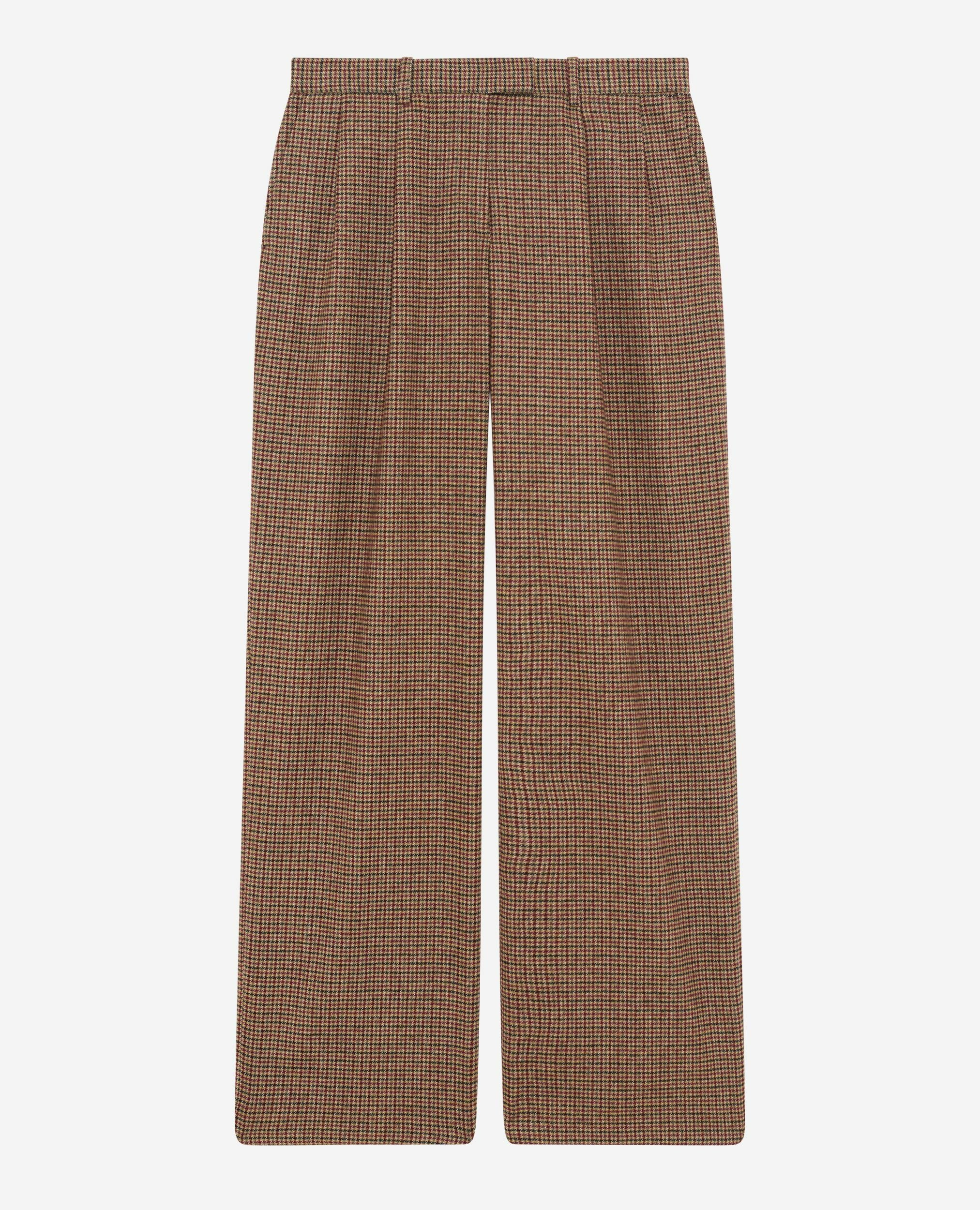 Camel houndstooth wide-leg tailored pants, CAMEL MELANGE / BURGUNDY, hi-res image number null