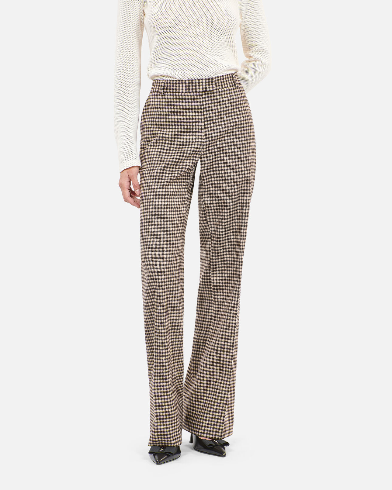 The Kooples FEMME ECRU BLACK pantalon tailleur ample à carreaux vichy