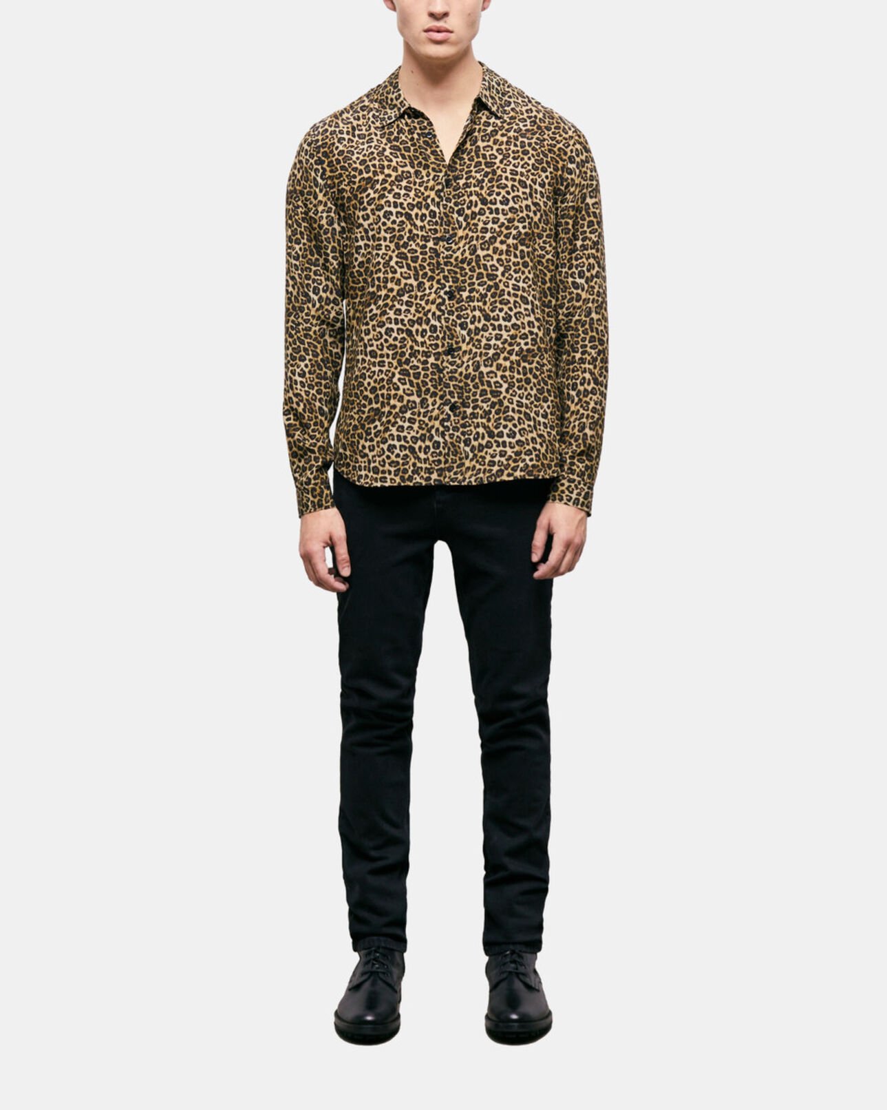 The Kooples MEN LEOPARD leopard print silk shirt with classic collar