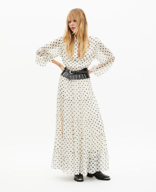 The Kooples FEMME WHITE / BLACK robe longue imprim&eacute; c&oelig;urs &eacute;crue