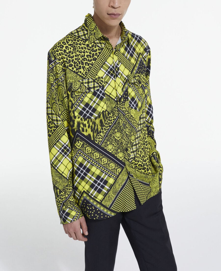 The Kooples HOMME BLACK / YELLOW chemise col classique imprim&eacute;e