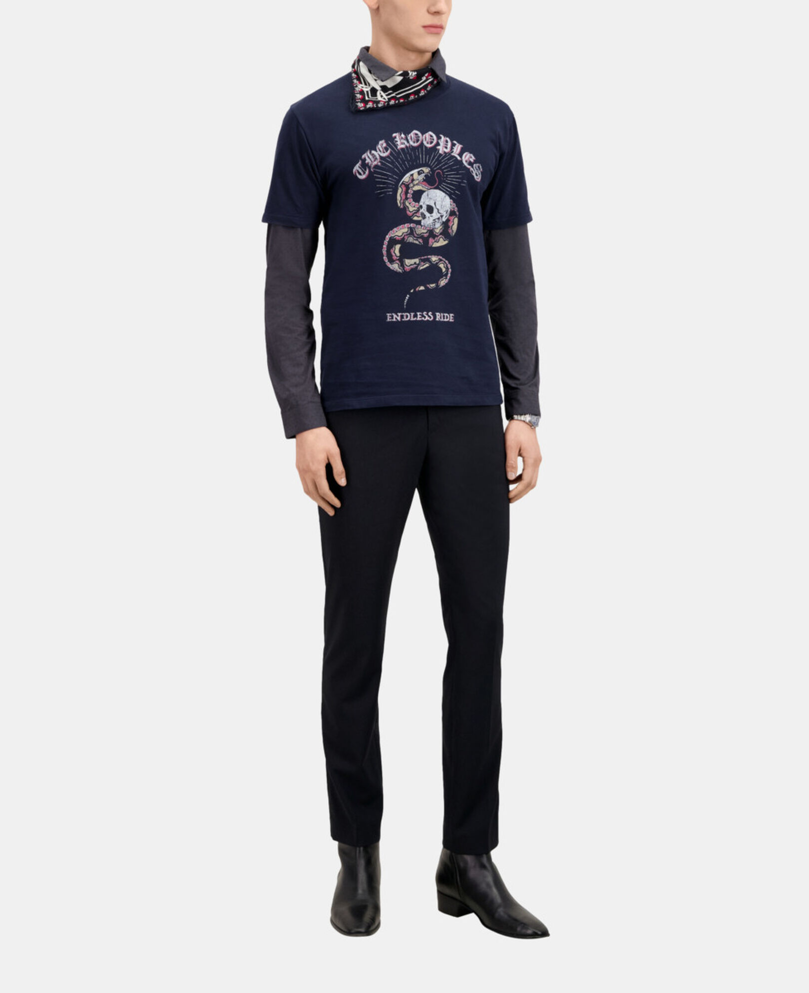 The Kooples MEN WASHED NAVY navy blue t-shirt with sneaky snake serigraphy