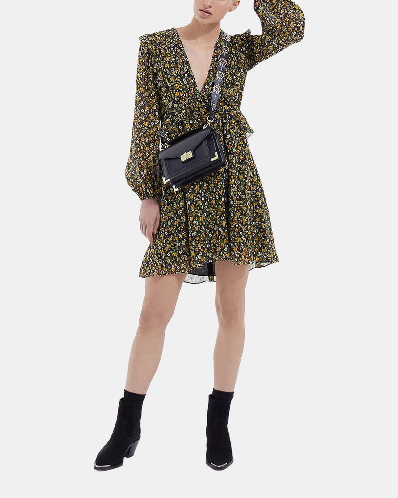 The Kooples WOMEN BLACK / GOLD black leather handle with gold flower details