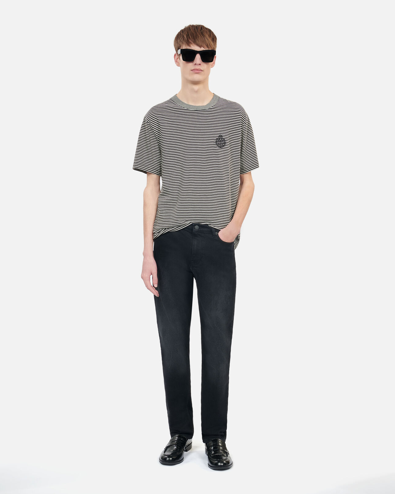 The Kooples MEN BLACK / WHITE striped blazon t-shirt