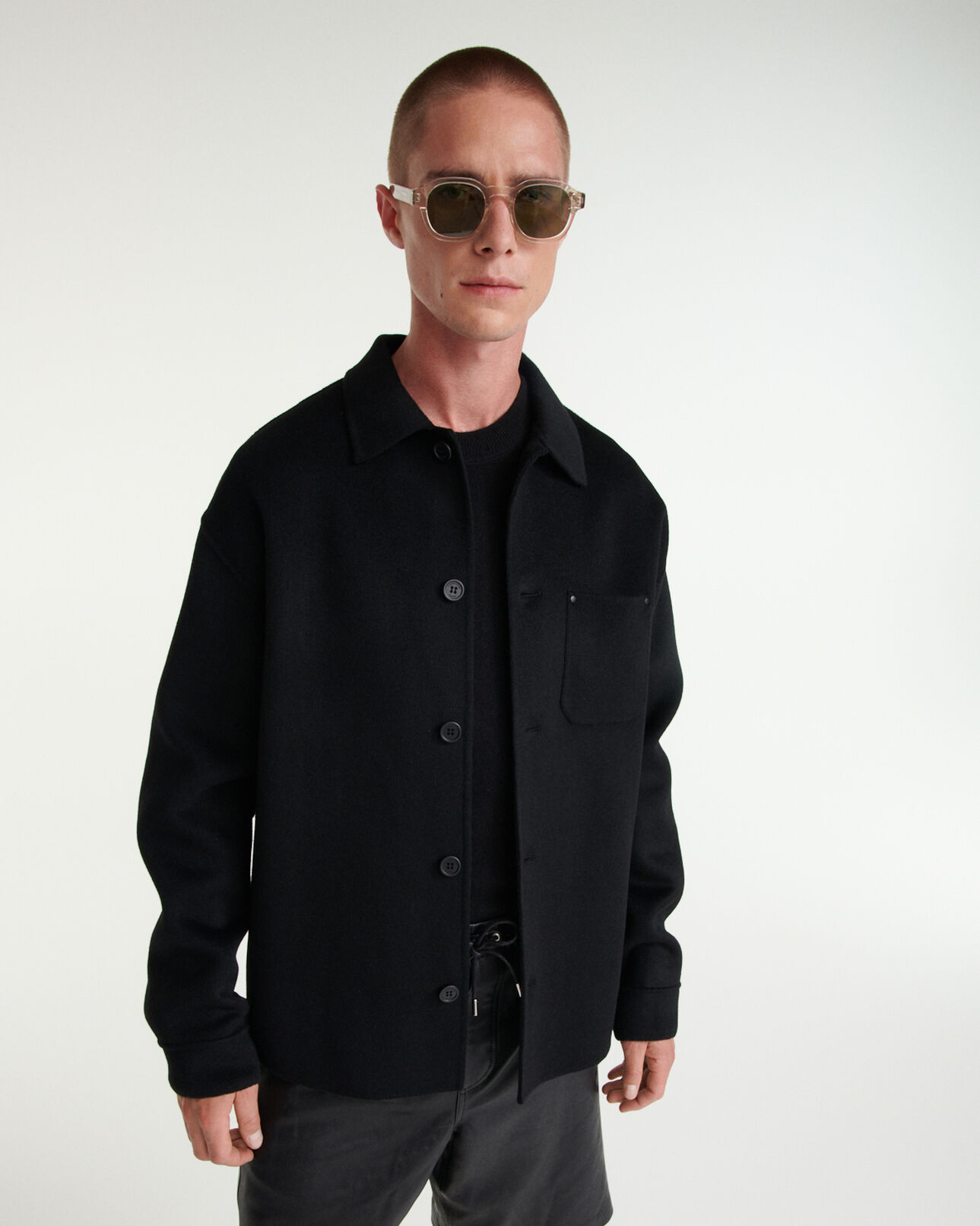 The Kooples HOMME BLACK chemise laine noir double face droite